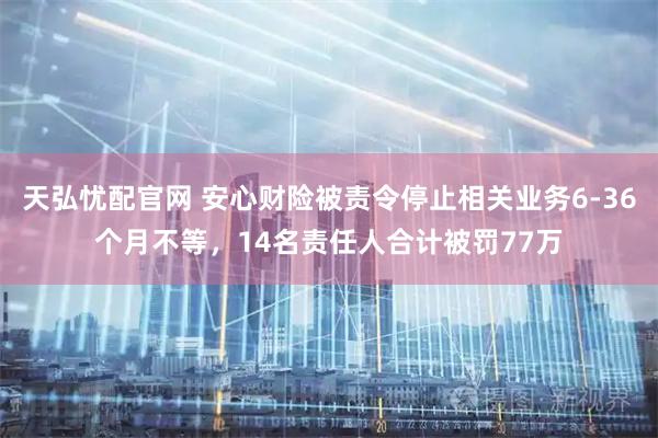 天弘忧配官网 安心财险被责令停止相关业务6-36个月不等，14名责任人合计被罚77万